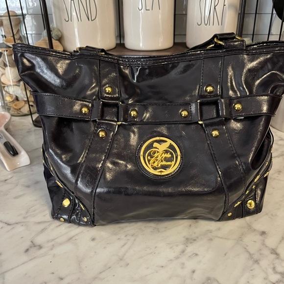 Apple Bottoms Handbags - Apple Bottoms Black and Gold Designer Tote Bag